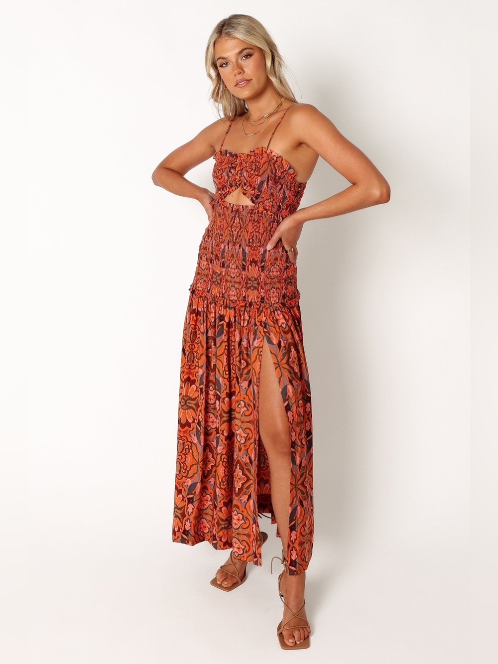 Petal & Pup Cecil Midi Dress Size Medium Orange
